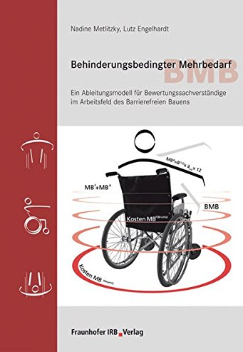 Bild 3 zeigt das Cover des Buches Behinderungsbedingter Mehrbedarf von Nadine Metlitzky und Lutz Engelhardt. Auf dem Bild befindet sich links ein breiter senkrechter roter Streifen, auf dem Piktogramme vom Rollstuhl abgebildet sind. In der Bildmitte befindet sich ein Rollstuhl mit einer schemenhaft dargestellten Person. Mehrere rote Kreise um den Rollstuhl herum deuten den Weg an. Im oberen Drittel des Bildes befindet sich auf grauem Hintergrund der Buchtitel. Ende der Bildbeschreibung. 