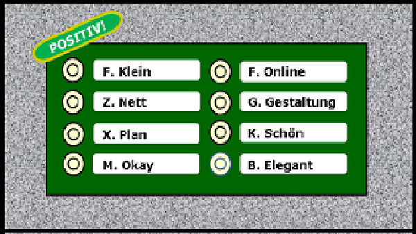 Bildbeschreibung: Das Bild 3 stellt eine dunkelgrün gehaltenen Klingelanlage an einer grauen Gebäudefassade mit hellgelben Klingelknöpfen dar. Die Namen sind gut lesbar in der Schriftart Verdana (nicht kursiv) und schwarz auf weißen Hintergrund auf den Klingelschildern eingetragen. Ende der Bildbeschreibung. 