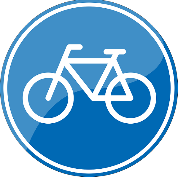 Bildbeschreibung: Bild 5 zeigt ein rundes Verkehrszeichen mit weiß auf blauen Hintergrund abgebildeten Fahrrad. Ende der Bildbeschreibung. 