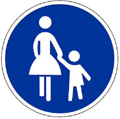 Bildbeschreibung: Bild 2 zeigt ein rundes Verkehrszeichen mit weiß auf blauen Hintergrund abgebildeten Frau (links) mit Kind (rechts). Ende der Bildbeschreibung.