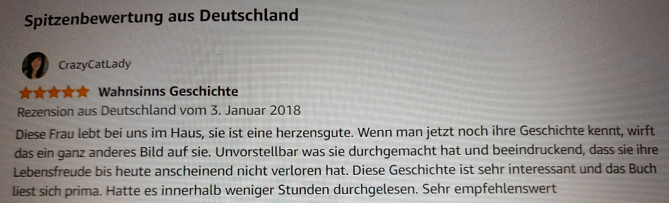 Das Bild beschreibt die 5 Sterne Bewertung des Buches Elses Überlebensglück. auf Amazon. 