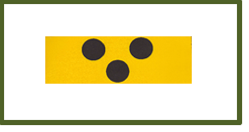 Bild 2 zeigt eine gelbe Armbinde mit 3 schwarzen Punkten. 