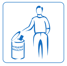 Das Piktogramm auf Bild 4 zeigt skizzenhaft einen Mann, der etwas in einen Hygienebehälter wirft.