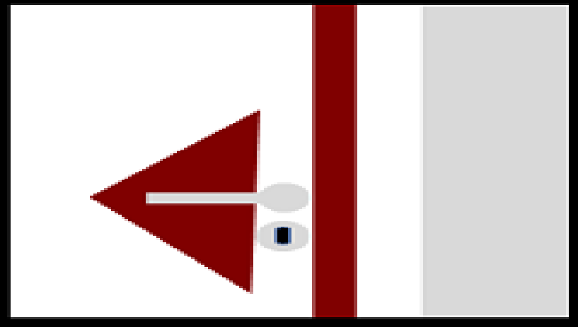 Bild 4: An eine weiße Zimmertür mit weißer Zarge wurde die Türschließkante mit einem senkrecht dunkelroten Streifen visuell gekennzeichnet. Die hellgraue Türklinke wurde mit einem dunkelroten Dreieck hinterlegt. 