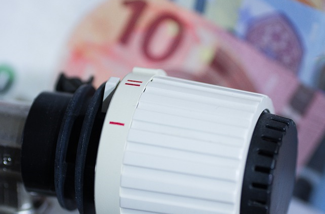 Bild 1 zeigt ein Heizkörperthermostat im Vordergrund und einen 10 Euro Schein im Hintergrund. 