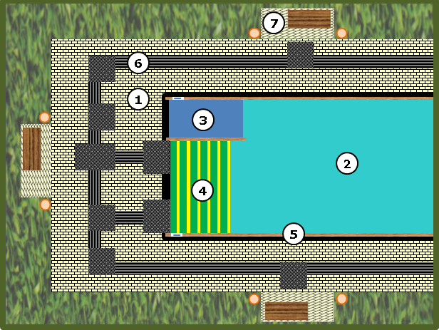 Bild 2: Becken mit Zugang über eine Rampe und eine > 3 m breite Treppe 
